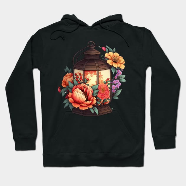 Cute Chinese Lantern Flower Design on Red Background Hoodie by kansaikate